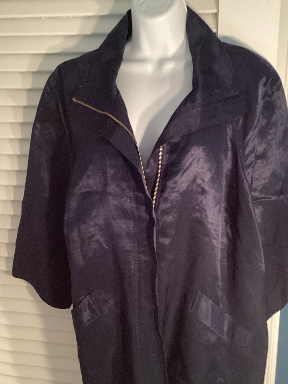 Charter Club Navy Satin Trench Coat with Gold Zipper